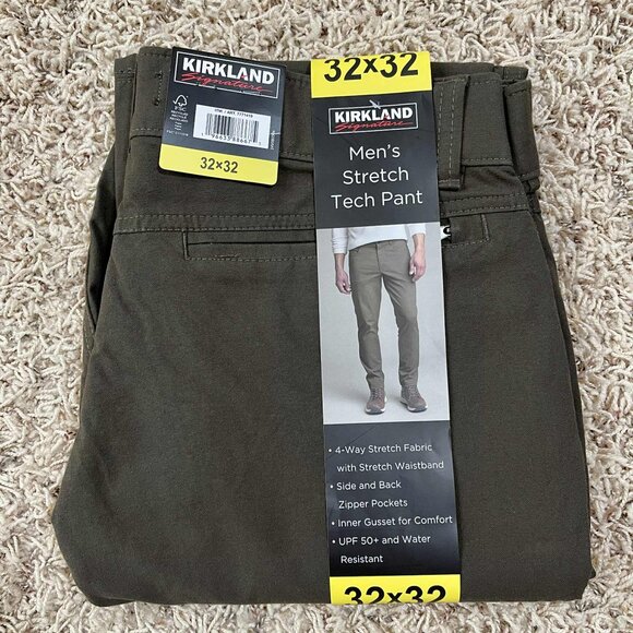 Kirkland Signature Men’s Stretch Tech Pants Olive Brown, Size 32x32 (New) - Picture 1 of 13